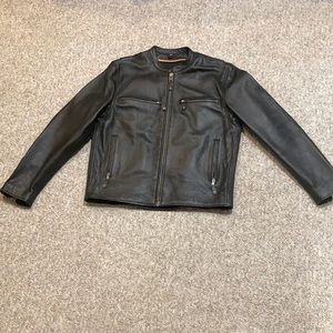 Black leather motorcycle jacket by First Classics